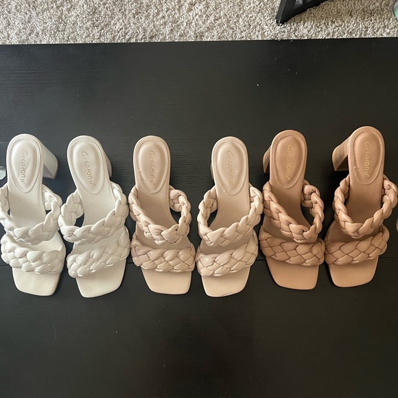 Greatonu Braided 3.35” Heels in white, cream, and tan - Picture 1 of 12